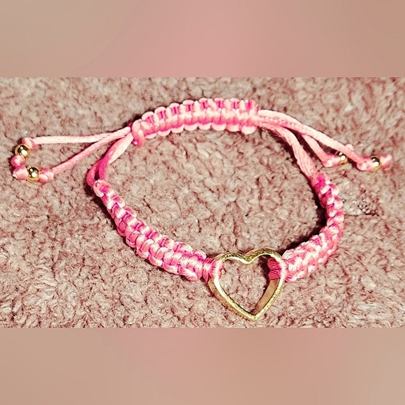 Juicy Couture Adjustable Woven Braided Neon Pink Gold Open Heart Charm Bracelet - Picture 3 of 10